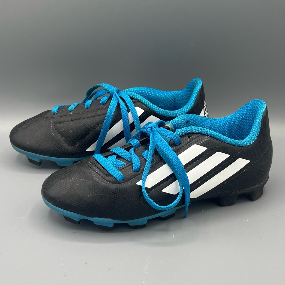 Adidas Conquisto FG J Black Solar Blue White Soccer Cleats Little Boys Sz 1.5